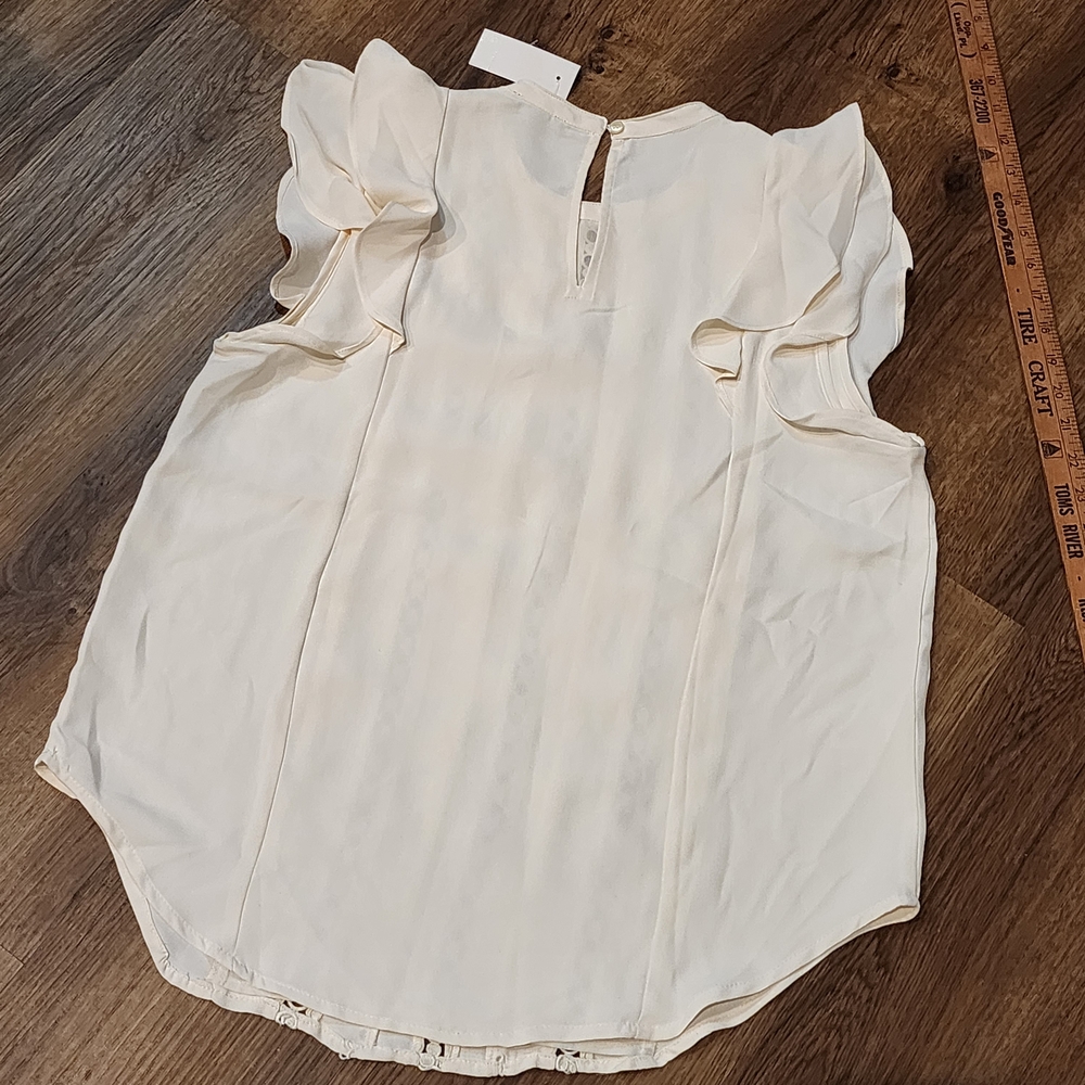 Ann Taylor Cream Ruffle Sleeve Blouse - Picture 2 of 6